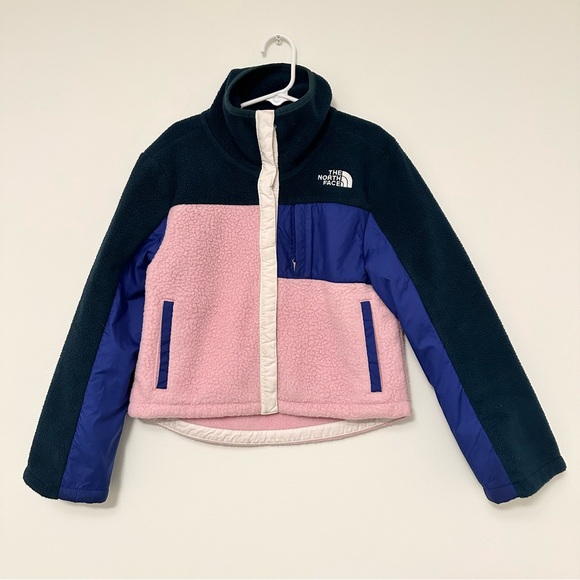 THE NORTH FACE GIRLS' FLEECE MASHUP JACKET Cameo Pink Girls size 7/8 SnapUp - Picture 1 of 7